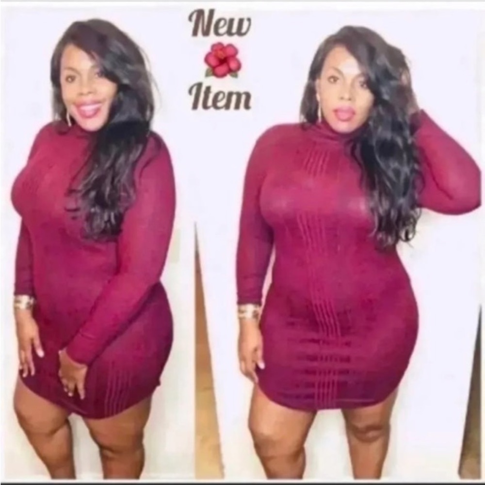 Burgundy Ribbed Long sleeve Bodycon Dress